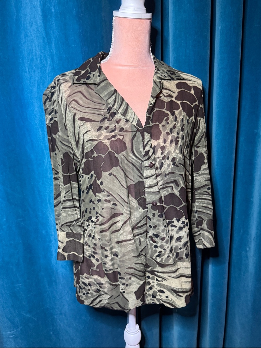 Women's Green & Black Patterned Collared Shirt Jacket